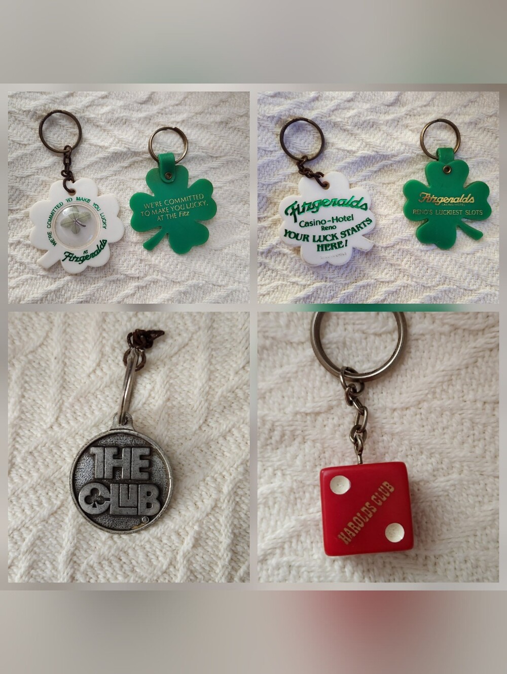 Vintage 1980s 1990s Casino Souvenir Keychains Reno NV & Nashville TN Set 4